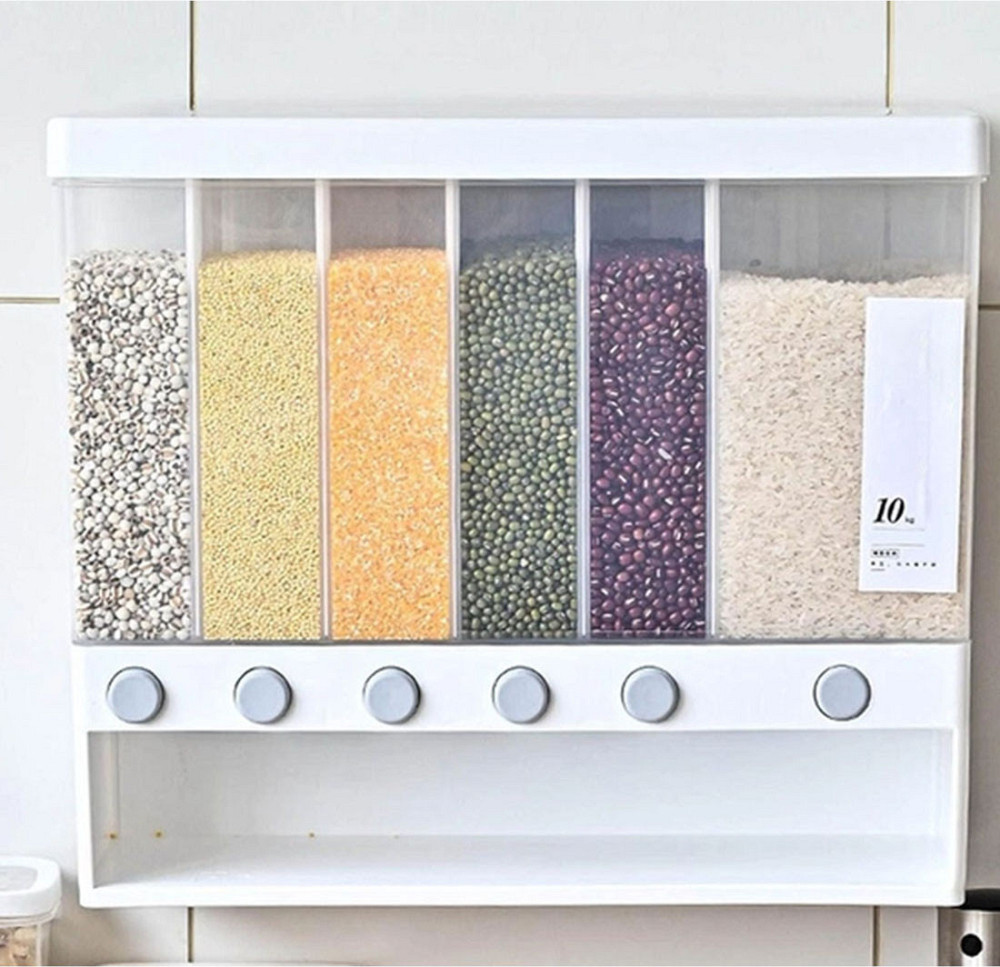 Диспенсер для сипучих продуктів, 6 відділень / Кухонний органайзер з дозатором для круп / Контейнер для круп Київ - фото 3