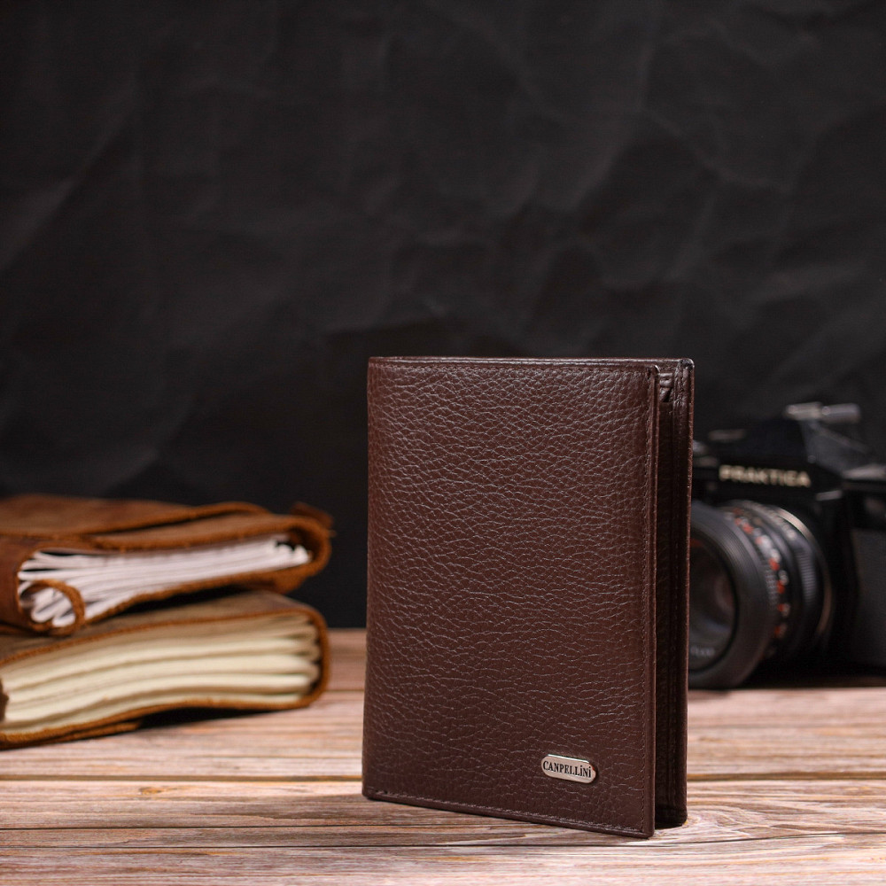 Чоловічий сучасний гаманець вертикального формату з натуральної шкіри CANPELLINI 21756 Коричневий Київ - фото 8