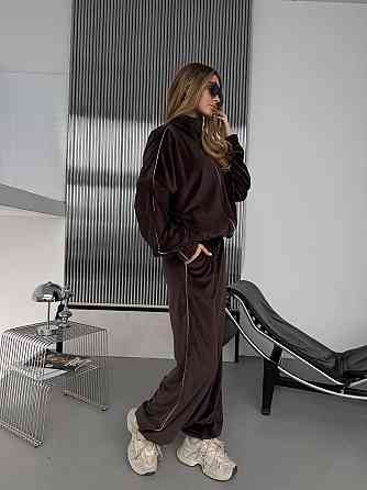 Женский стильный повседневный велюровый костюм двойка Шоколад Одесса