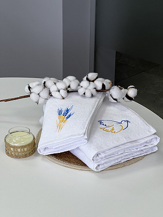Махровий рушник Ideal Textile з патріотичною вишивкою, 70*140 см, 100% бавовна, Узбекистан Чернівці - фото 2