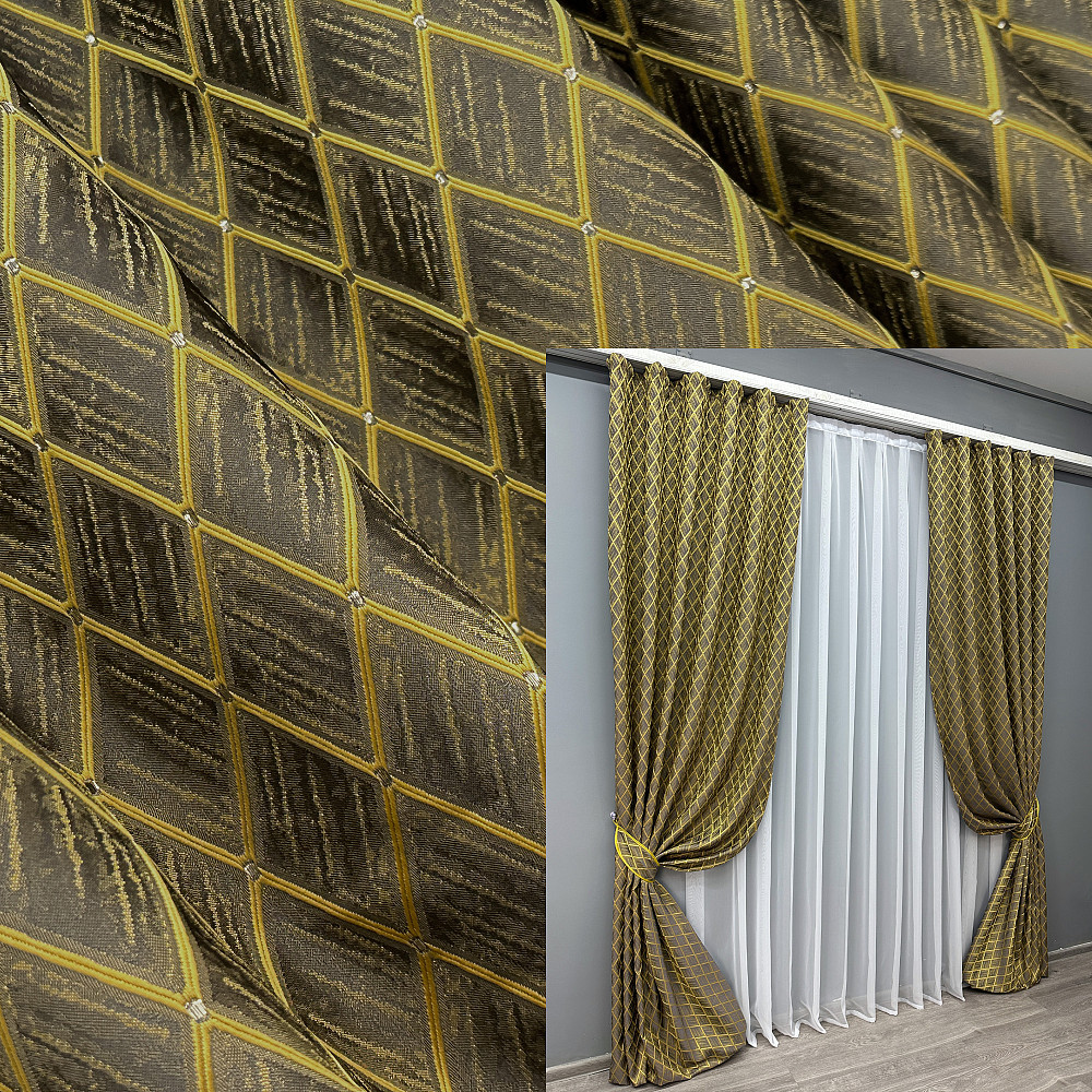Комплект готових штор VR-Textil Жакард RUBI № 1757ш Темно-сірий з золотистим 150х300 см 2 шт (33-0722) Київ - фото 1