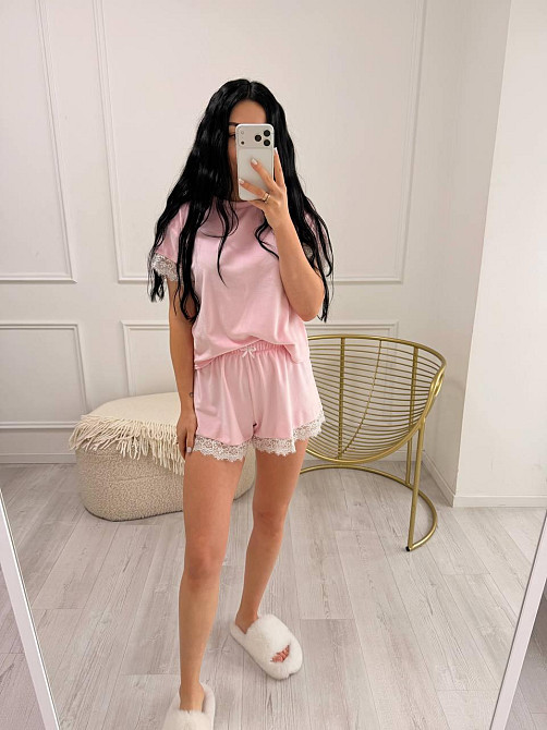 Жіноча піжама двійка з велюру з мереживом Одеса - фото 6