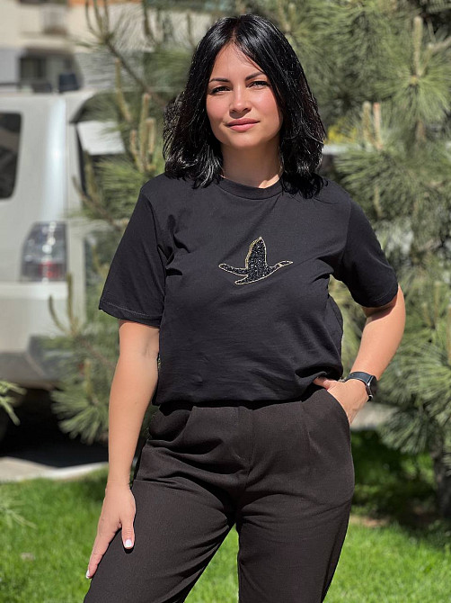 Футболка женская Pepper&mint PT24-17 птица камни средняя длина, черный, S Киев - изображение 5