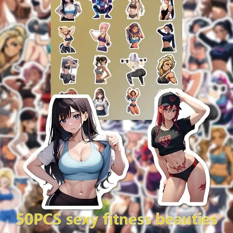 Набор стикеров 50 штук фитнес девушки ПВХ для декора ноутбука телефона блокнота Киев - изображение 3