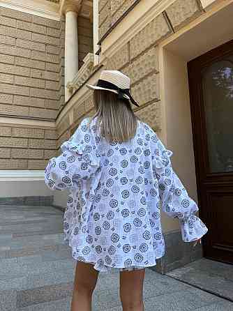 Жіночий принтований костюм двійка: сорочка і шорти з натурального мусліну Одеса