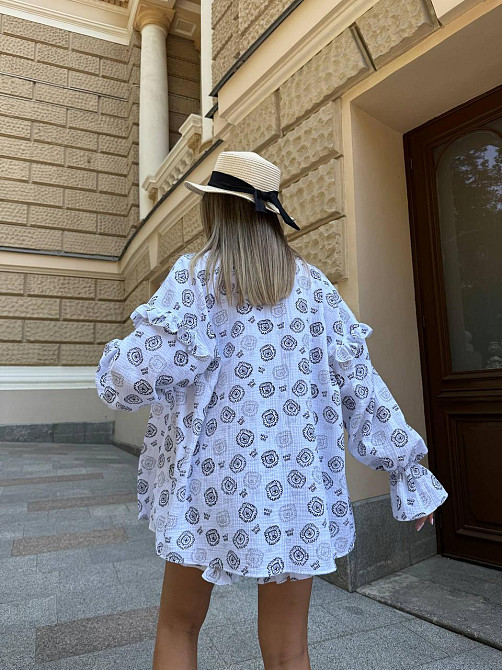 Жіночий принтований костюм двійка: сорочка і шорти з натурального мусліну Одеса - фото 6