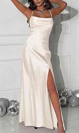 Жіноча стильна елегантна сукня з розрізом дабл сатин Айворі, 42/44 Одеса