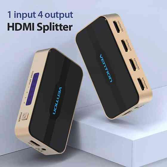 Сплітер Vention 1 In 2 Out HDMI Splitter 4K 30Hz Gold Aluminum Alloy Type EU Standard (ACCG0-EU) Київ