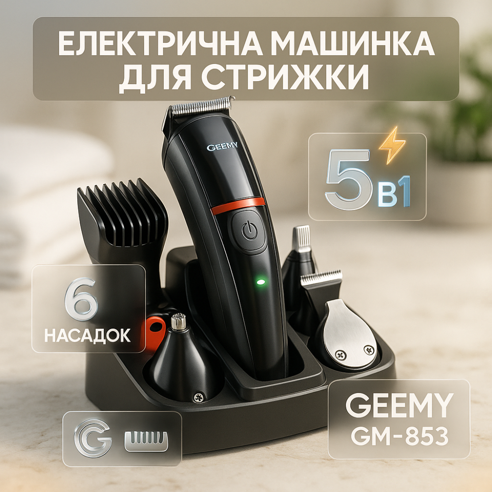 Надійна машинка для стрижки Geemy GM-853, Набір для видалення волосся із зарядним пристроєм FI-29 Львів - фото 18