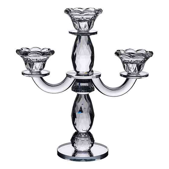 Yiwu Канделябр на 3 свічки 24×9×25 см свічник настільний декоративний на ніжці прозорий HP-4-65 Киев