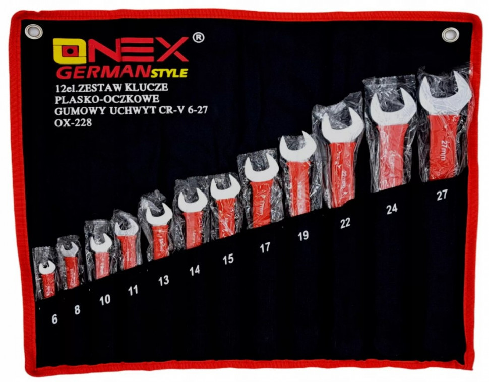OX-228 Набір комбінованих гайкових ключів 6-27 мм 12 шт на ганчірці з гумовими ручками Cr-V Одеса - фото 4