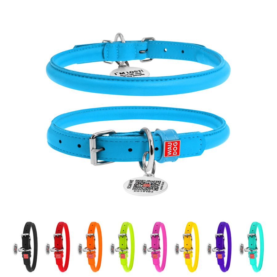 Нашийник для собак шкіряний WAUDOG Glamour з QR паспортом, круглий, Д 10 мм, Дов 39-47 см блаки Коломия - фото 1