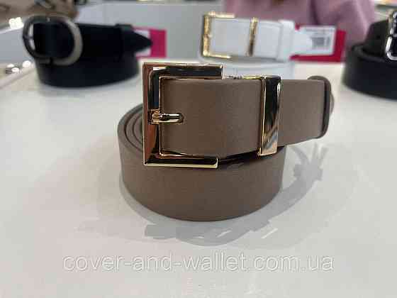 Темно-пудровый женский ремень из натуральной кожи с золотой пряжкой 30 мм PS Leather Киев