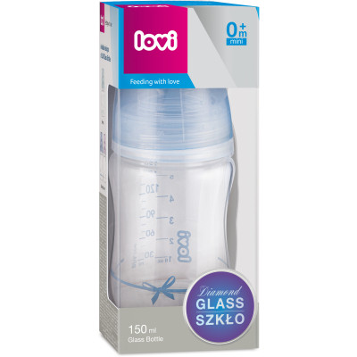 Бутылочка для кормления Lovi Diamond Glass Baby Shower стеклянная 150 мл Голубая (74/104boy) Винница - изображение 3