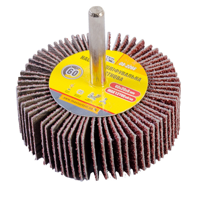 MASTERTOOL Насадка шліфувальна пелюсткова MASTERTOOL зерно 60 60х20 мм зі стрижнем 6 мм 08-2266 Киев - изображение 1