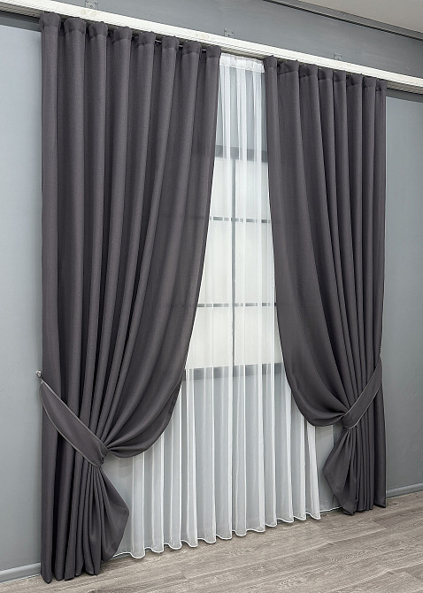 Комплект готових штор VR-Textil Льон Льон Мішковина № 1234ш Сірий 200х270 см 2 шт (32-536) Київ - фото 3