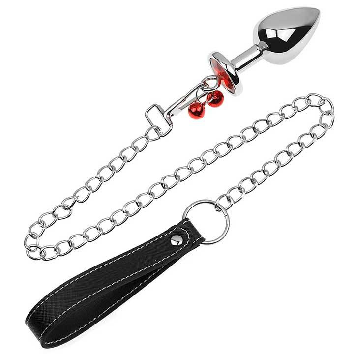 Металлическая анальная пробка с поводком - Красный - 3,4*8,2 см – Анальные игрушки Винница - изображение 1