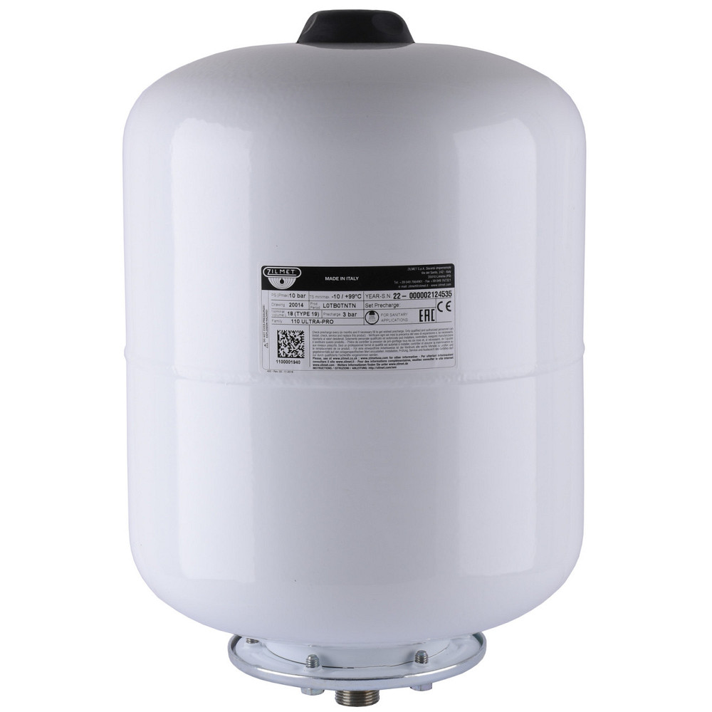 Гидроаккумулятор cо сменной мембраной 19л ZILMET ULTRA-PRO 10bar, белый ( 1100001940 ) (000024320) Киев - изображение 1