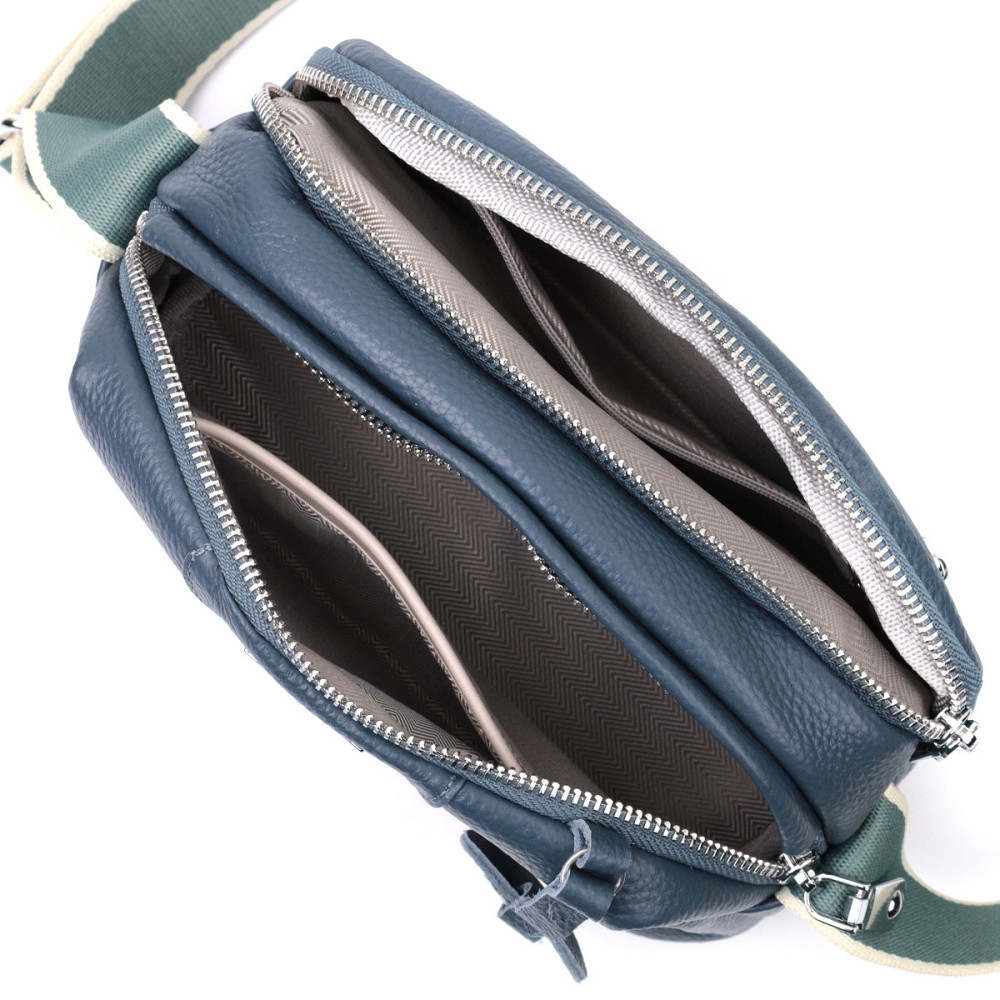 Відмінна сумка на кожен день із двома відділеннями з натуральної шкіри Vintage 22595 Синя Київ - фото 8