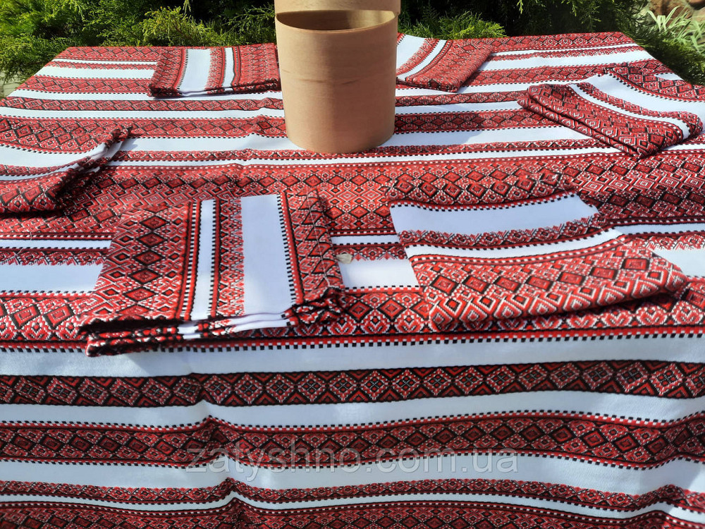 Вышитая скатерть красная с сетами Киев - изображение 3