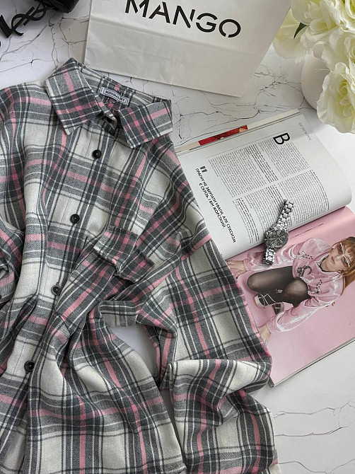 Жіноча тепла оверсайз сорочка в клітинку на ґудзиках кашемір Сірий 2 Одеса - фото 11