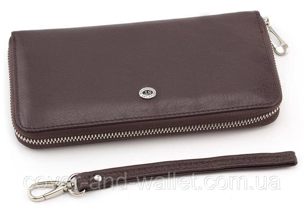 Коричневый кожаный кошелек клатч на молнии с ремешком ST Leather Киев - изображение 3