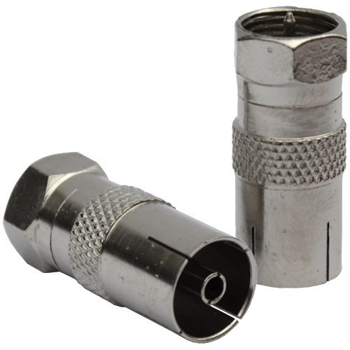 Антенний перехідник , штекер F - гніздо ТВ, корпус метал Полтава - фото 1