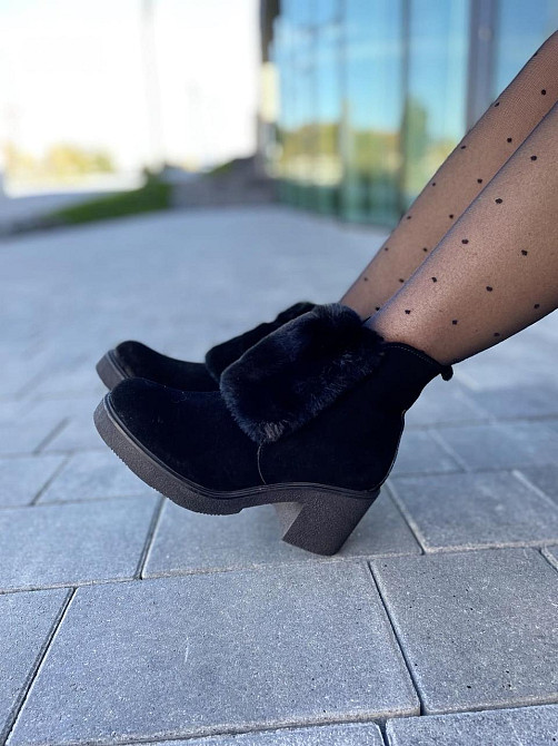 Женские черевики D and V черные натуральная замша зима высота 12см каблук 7см размер 37р.39р.40 Коломыя - изображение 3