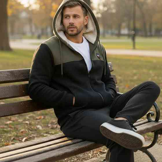 Чоловічий теплий костюм на флісі з хутром Чорний-хакі 48/50 Харків