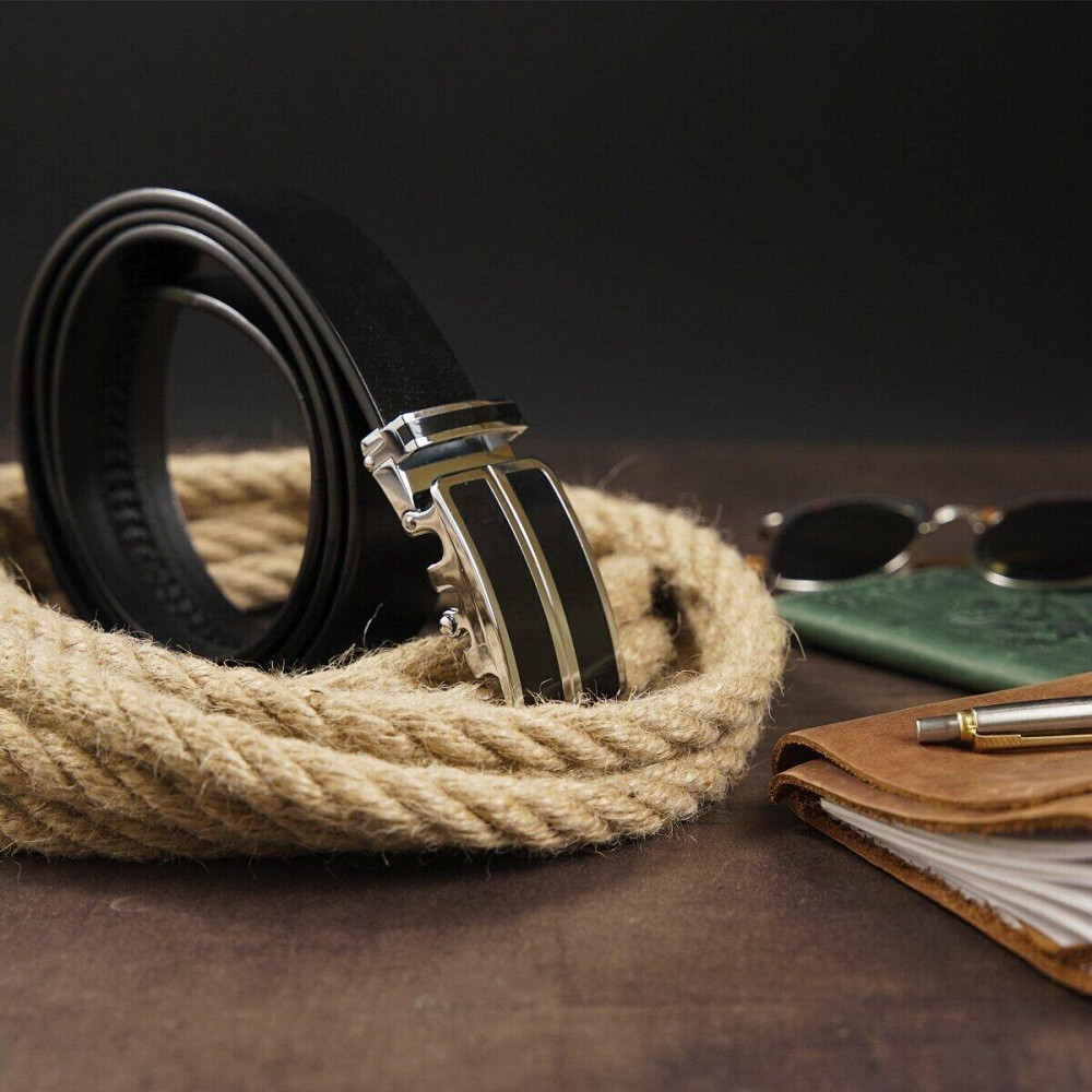 Ремінь чоловічий з автоматичною пряжкою і чорними вставками Чорний (Vintage) Київ - фото 3