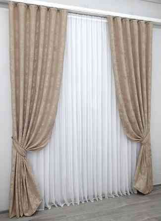 Комплект готовых штор VR-Textil Жаккард Sultan YL № 1290ш Бежево-пудровый 150х270 см 2 шт (33-0143) Киев