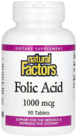 Фолієва кислота для шкіри Natural Factors Folic Acid 1mg 90 табл Вітамін b9 Київ