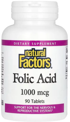 Фолієва кислота для шкіри Natural Factors Folic Acid 1mg 90 табл Вітамін b9 Київ - фото 1