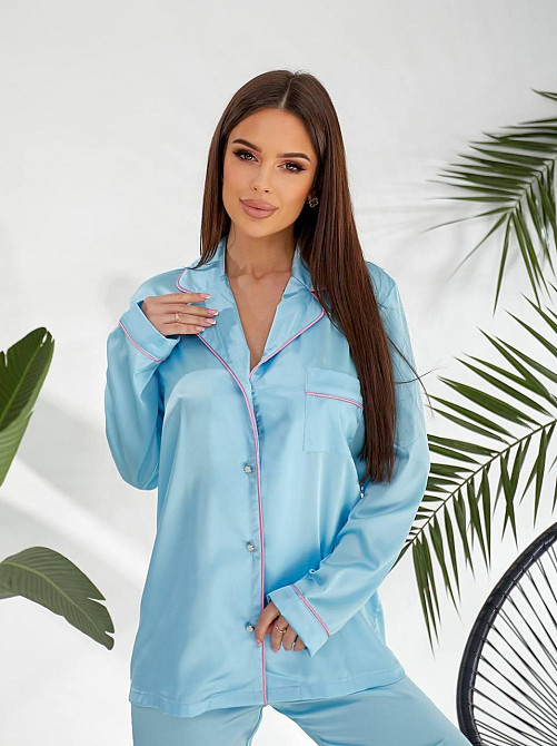 Жіноча бозова домашня піжама шовк армані Блакитний, 50/52 Одеса - фото 2