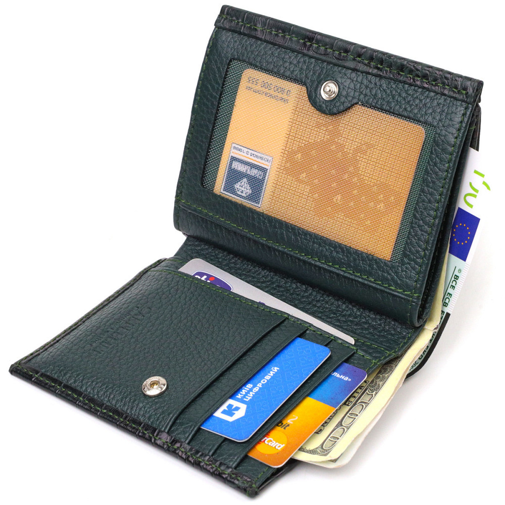 Красивый кошелек для женщин среднего размера из натуральной кожи с тиснением под крокодила CANPELLINI 21815 Зеленый Киев - изображение 5