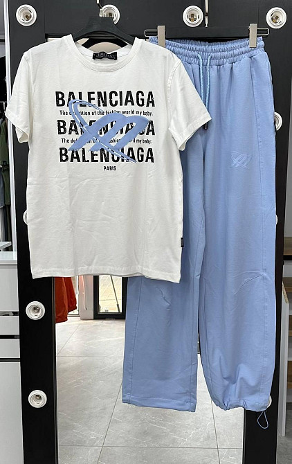 Стильний жіночий, зручний костюм двонитка пеньє + кулір Блакитний, 44 Одеса - фото 1