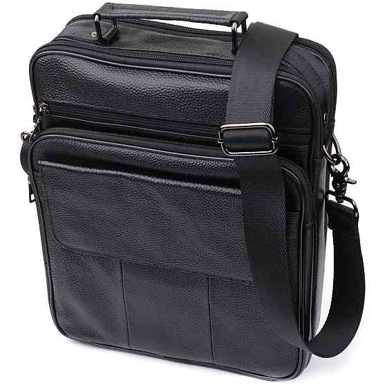 Вместительная мужская сумка с ручкой для переноса в руке из натуральной кожи Черный (Vintage) Киев