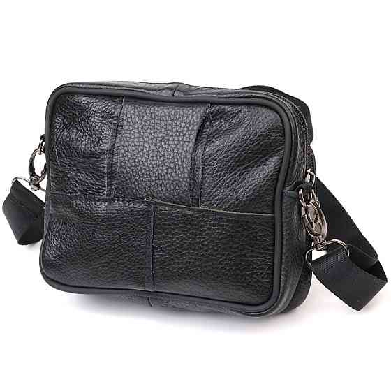 Горизонтальная поясная сумка для мужчин из натуральной кожи 21485 Vintage Черная Киев