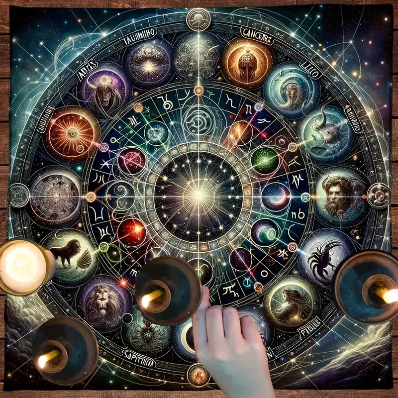 Скатерть для Таро 49×49 см — астрологическое полотно с зодиакальным кругом для раскладов и ритуалов Киев - изображение 4