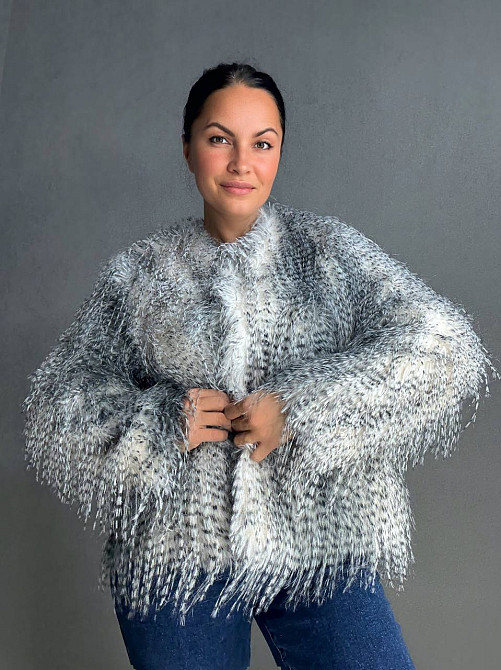 Шуба жіноча Fancy Matinee 111 штучне хутро перо коротка сіра, сірий, L Київ - фото 1