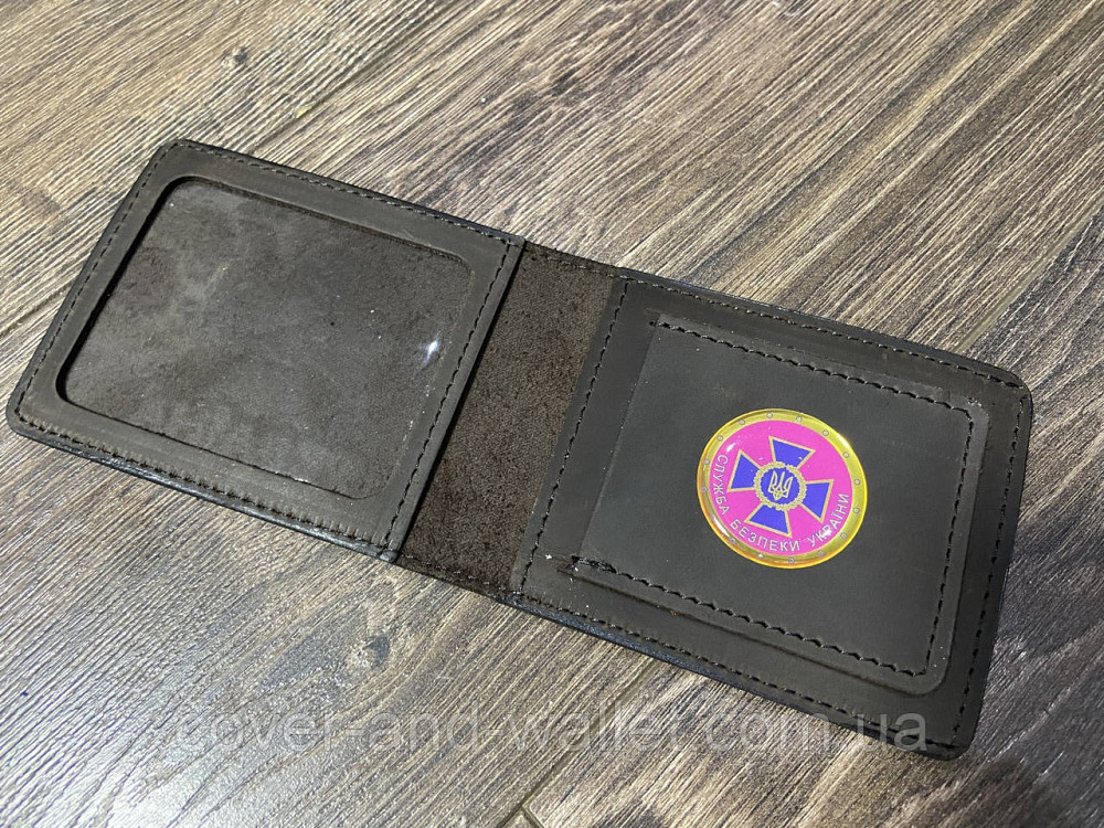 Шкіряна обкладинка на посвідчення СБУ з шевроном Київ - фото 1