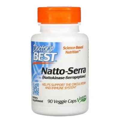 Вітамін Doctor&apos;s Best Наттокіназа і Серрапептаза, Natto-Serra, 90 вегетаріанських (DRB-00294) Вінниця