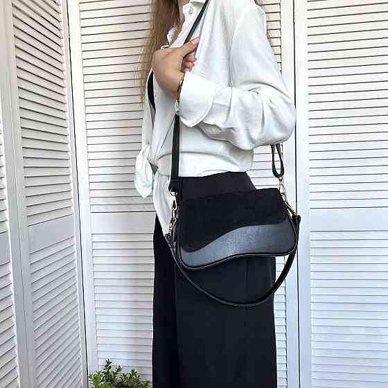 Гарний, стильний клатч. НАТУРАЛЬНА ЗАМША +еко шкіра. Чорний. 301-41 Київ