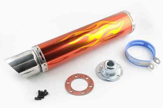 Глушитель (тюнинг) 420*10 см, креп. Ø78mm (нержавейка, пламя, красный, прямоток, mod:1) Мукачево