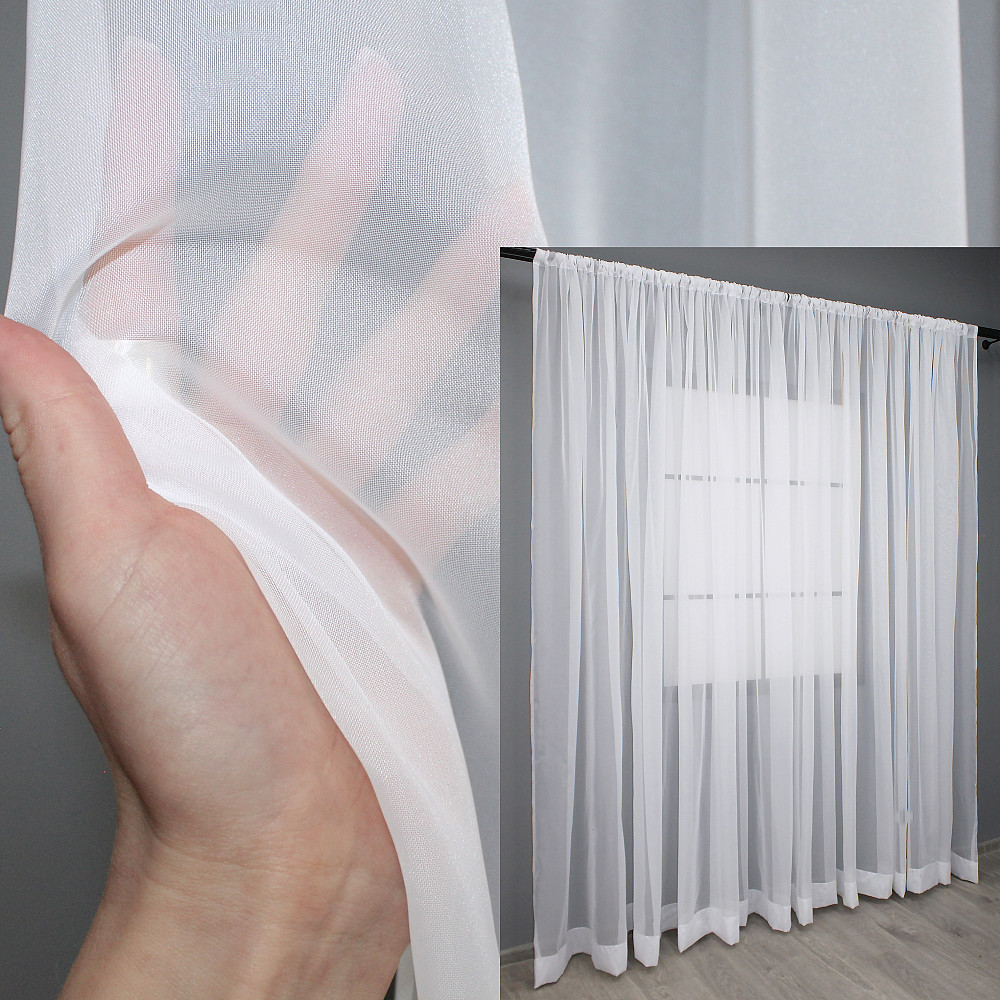 Тюль на трубу "Карман" VR-Textil н101 Шифон однотонний Білий 600х270 см (44-040) Київ - фото 1