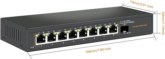 Davuaz 2.5G Ethernet комутатор з 8 портами 2.5G Base-T та 1 портом 10G SFP, безвентиляторний, Plug & Київ - фото 2