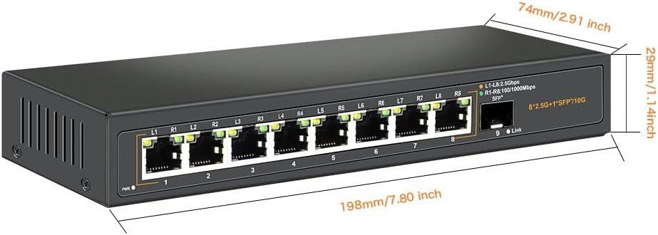 Davuaz 2.5G Ethernet коммутатор с 8 портами 2.5G Base-T и 1 портом 10G SFP, бесшумный, Plug & Play Киев - изображение 2