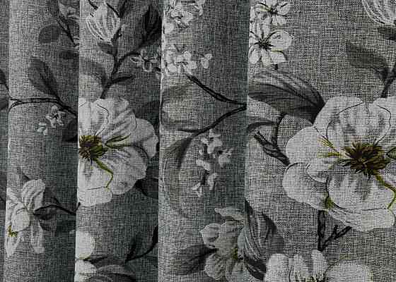Шторна тканина льон з квітковим принтом, колекція "Прованс" колір сірий 1724ш Київ