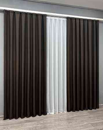 Комплект готових штор VR-Textil Льон-блекаут № 1180ш Венге 135х290см 2 шт (39-0073) Київ