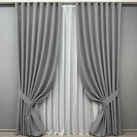 Комплект готовых штор VR-Textil Блэкаут двусторонний ASHEN NIGHT № 1851ш Серый 200х290 см 2 шт (32-222) Киев